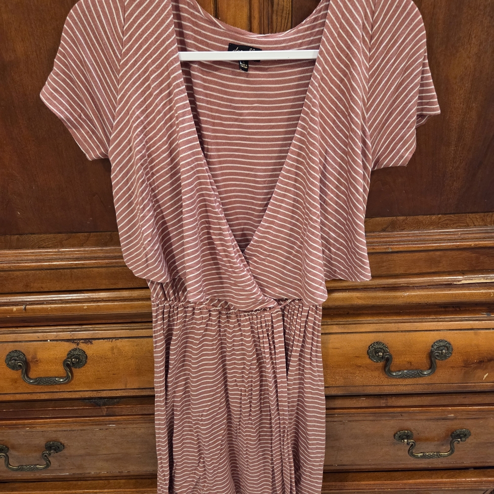 Elegant Striped Midi Dress in Pink by Dee Elle